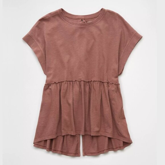 American Eagle Sunchaser Knit Babydoll Swing Mauve Pink Short Sleeve T Shirt XS - Picture 2 of 9